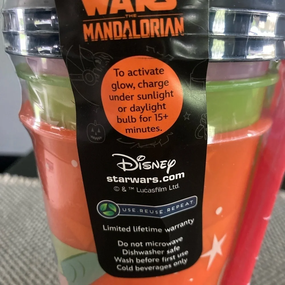 Disney Halloween Grogu 3 pack glow in the dark tumblers with straws.